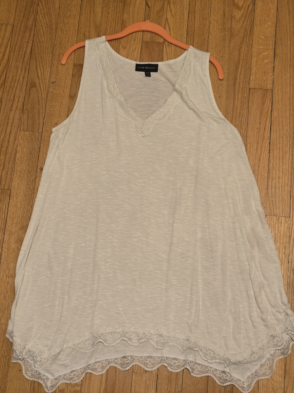 Lane Bryant Cream Lace-Trim Sleeveless V-Neck Top